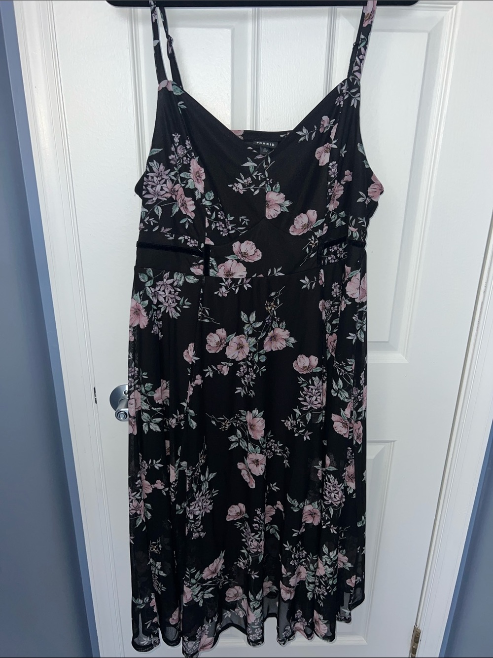 Torrid Black Floral Mesh Midi Dress - Pink Blossom